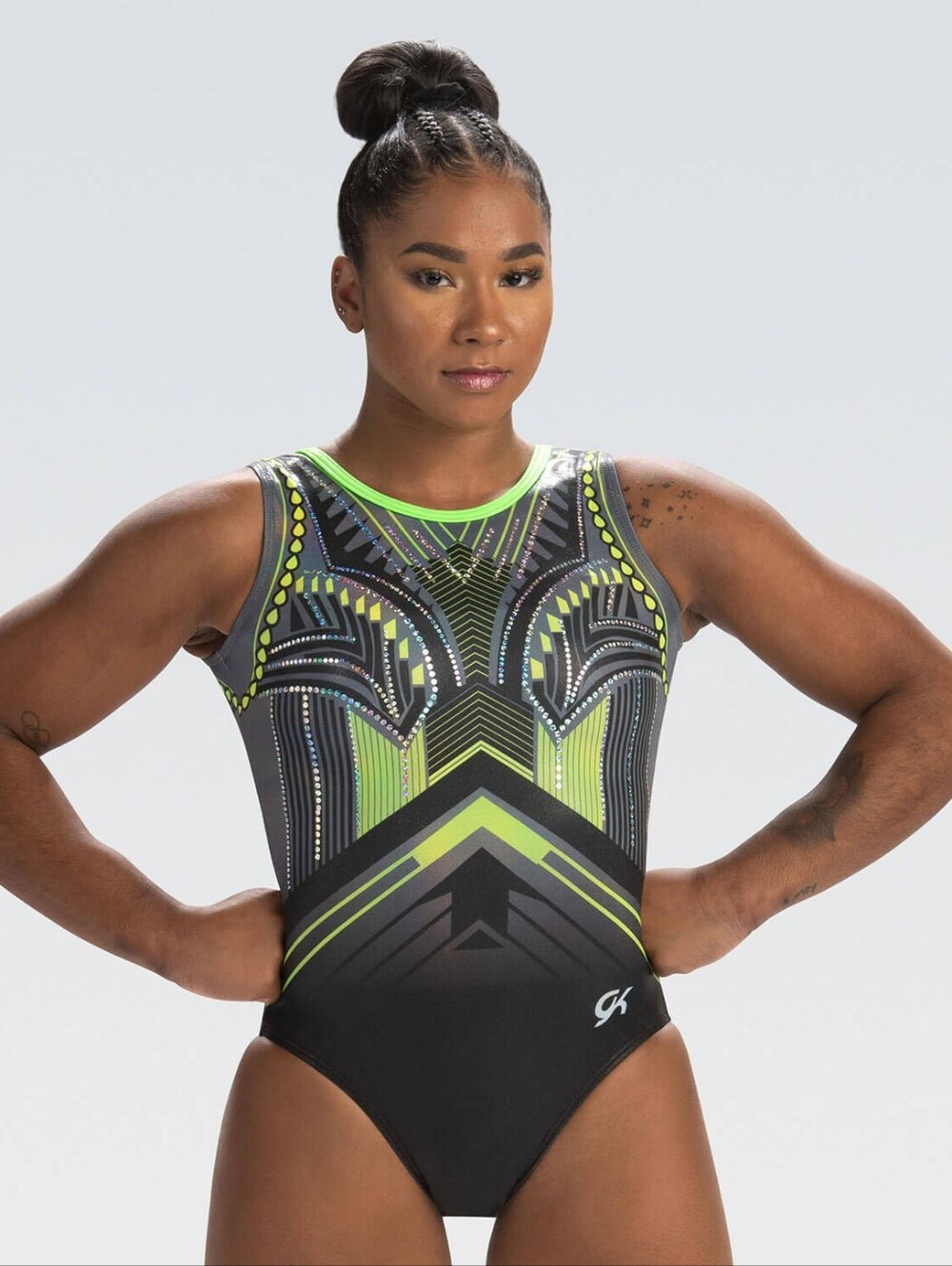 STRIKER GK Elite Adult Small Gymnastics Dance Leotard HOLOGRAPHIC Metallic Green